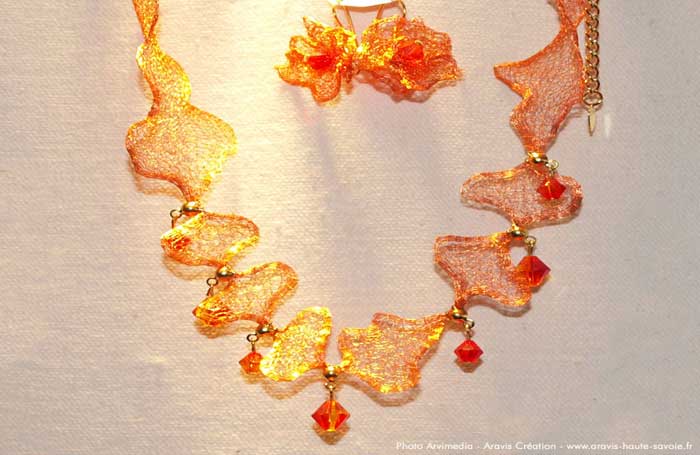 Parure orange collier artisanat d'art